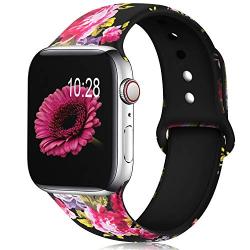 KOLEK Floral Bands Compatible with Apple Watch 42mm 44mm, Silicone Fadeless Pattern Printed Replacement Bands for iWatch Series 4 3 2 1, Pink Flower, M, L