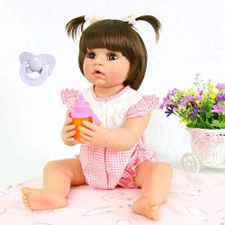 PURSUEBABY Doll Washable Full Body Reborn Toddler Girl Doll Opened Mouth Abby, 22 Inch Adorable Real Life Baby Dolls with Plugin Pacifier Toy Gift Set (Pink Clothes)