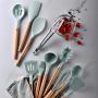 ZLKB Silicone Kitchen Utensils,with Premium Wood Handles,Non-Stick Heat Resistant Silicone Kitchenware
