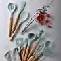 ZLKB Silicone Kitchen Utensils,with Premium Wood Handles,Non-Stick Heat Resistant Silicone Kitchenware