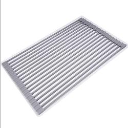 Roll-Up Dish Drying Rack [Large 20 5 X 13"] Over The Sink Drying Multipurpose Dish Drainer - Great For Rinsing Fruit and Vegetables - Durable Silicone Covered Stainless Steel - Warm Gray