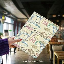 Cover for Samsung Tab E,flip Cover for Samsung Galaxy Tab E 9.6 Cases and Covers,Tea Party,Pale Colored Tea Time Themed Image with Various Kitchenware and Sweets Pattern,Multicolor