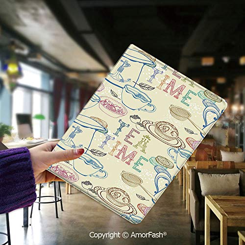 Cover for Samsung Tab E,flip Cover for Samsung Galaxy Tab E 9.6 Cases and Covers,Tea Party,Pale Colored Tea Time Themed Image with Various Kitchenware and Sweets Pattern,Multicolor