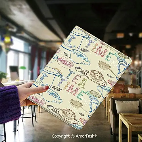 Cover for Samsung Tab E,flip Cover for Samsung Galaxy Tab E 9.6 Cases and Covers,Tea Party,Pale Colored Tea Time Themed Image with Various Kitchenware and Sweets Pattern,Multicolor