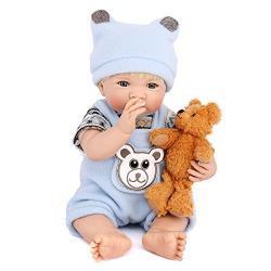 PURSUEBABY Real Life Reborn Baby Doll Boy with Blonde Hair Collectible Ferro 14 Inch Small Size Soft Body Reborn Toddler Doll Cuddle Snuggle Toy Gift Set for Children 3+