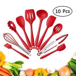 Silicone Kitchenware 10 Pieces - Cooking Set - Professional Kitchen Tool Set - BBQ, Baking,Red