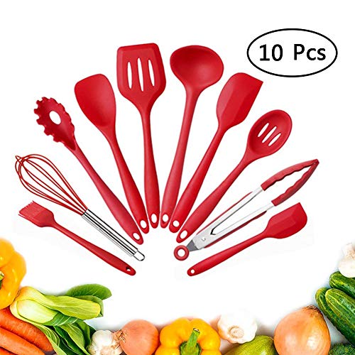 Silicone Kitchenware 10 Pieces - Cooking Set - Professional Kitchen Tool Set - BBQ, Baking,Red