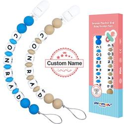 Pacifier Clip Personalized Name, Panny & Mody Customized Binky Holder Teething Silicone Beads Toys for Baby Girls Boys Toddler - Set of 2