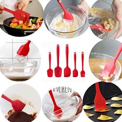 JunbosiKitchenware Silicone Shovel Brush Size Scraper Red Black Kitchenware Set of 5 Scraper Set,Red