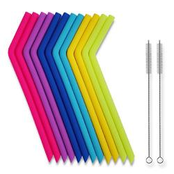 Tifanso Reusable Silicone Drinking Straws - 14 Pieces Big Size Flexible Straws Including Cleaning Brushes Compatible for 30 oz Tumblers RTIC/Yeti, Extra Long Bendy Straw, BPA Free, No Rubber Taste