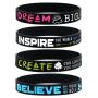 (12-Pack)&quotDream, Believe, Inspire, Create" Silicone Wristbands - Wholesale Bulk Pack of Inspirational Message Bracelets