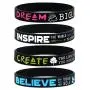 (12-Pack)&quotDream, Believe, Inspire, Create" Silicone Wristbands - Wholesale Bulk Pack of Inspirational Message Bracelets