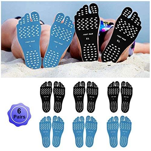 WLBON Beach Foot Pads Barefoot Adhesive Invisible Shoes Stick on Foot Pad Stickers Stick on Soles Anti-Slip Waterproof Silicone Unisex Footing Pad for Surfing Yoga Swimming 6 Pack