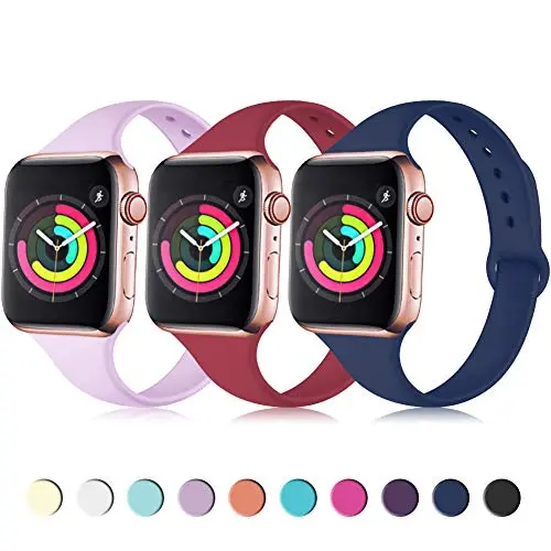 Zekapu Sport Band Compatible for Apple Watch 38mm 42mm 40mm 44mm, Soft Silicone Narrow Slim Sport Replacement Wristband for iWatch Series 5, Series 4, Series 3, Series 2, Series 1 Women