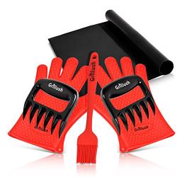 Superior Value Set: Silicone BBQ/Cooking Gloves Plus Grill Mat Plus Meat Claws Plus Silicone Baster Plus eBook w/ 300 Recipes. Impress Your Family and Friends with Your Professional BBQ Kit