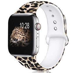 KOLEK Floral Bands Compatible with Apple Watch 44mm 42mm, Silicone Cheetah Printed Replacement Bands for iWatch Series 4 3 2 1, Leopard, S, M