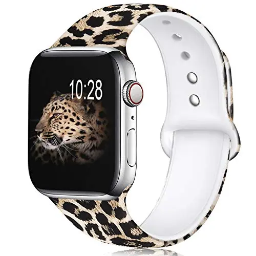 KOLEK Floral Bands Compatible with Apple Watch 38mm 40mm, Silicone Fadeless Pattern Printed Replacement Bands for iWatch Series 4 3 2 1, Leopard, S, M