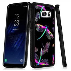 Samsung Galaxy S7 Case with Beautiful Dragonfly Pattern Whimsical Design Bumper Black Soft TPU and PC Protection Anti-Slippery &Fingerprint Case for Samsung Galaxy S7