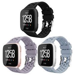 iGK Replacement Compatible for Fitbit Versa Bands Black,Breathable Bands Sport Watch Strap Wristband Compatible with Fitbit Versa/Versa Lite Edition/Versa Special Edition/Versa 2 for Women Men 3 Pack