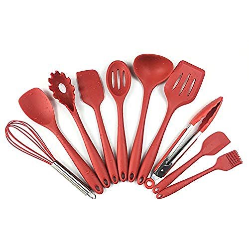 LDGR Pancake Spatula Non Stick 10Pcs Home Heat Resistant Kitchenware Set Bakery Easy Clean Food-Grade Simple Wearable Cooking Silicone Tools Spoon