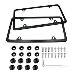 Indeedbuy 2017 Newest 2 Pcs 4 Holes Stainless Steel Black License Plate Frame