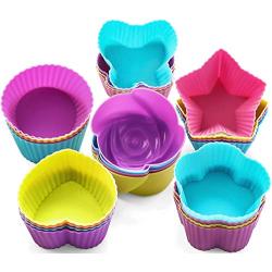 GREENRAIN Reusable Silicone Baking Cups, Muffin Baking Cups, Cup Cake Liners - 6 Shapes Pack of 24