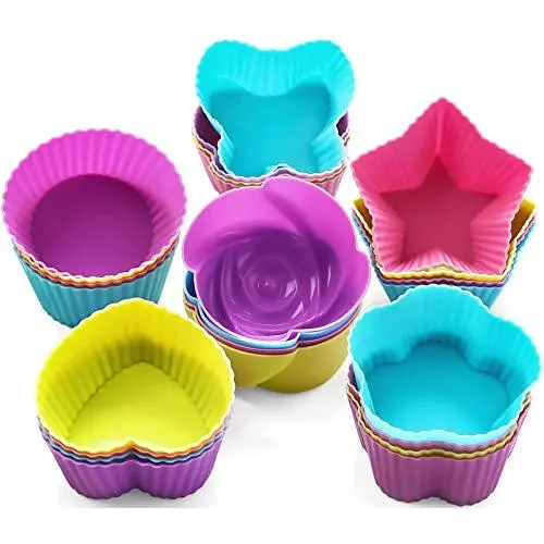GREENRAIN Reusable Silicone Baking Cups, Muffin Baking Cups, Cup Cake Liners - 6 Shapes Pack of 24