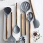JunbosiKitchenware Silicone Kitchenware Cooking Spoon Shovel Spatula Colander Acacia Wood Shovel Wood Handle Silicone Kitchenware Set