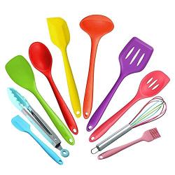 Silicone kitchenware 10-Piece Silicone Kitchen Utensils One Piece Design Cooking Utensils Set For Nonstick Cookware Includes Slotted Turner Deep Soup Ladle And More Nonstick Heat Resistant Tools