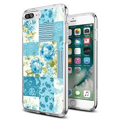 iPhone 7 8 Case, Soft TPU Slim-Fit Flexible Ultra-Thin Clear Case, Full-Body Rugged Bumper Print Blue Flower Case for iPhone 7 8, Transparent