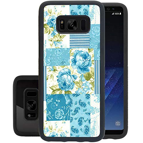 Samsung Galaxy S8 Case, Blue Flower Shock-Absorption TPU Rubber Bumper Samsung Galaxy S8 Case, Ultra Thin Slim Protective Cover for Samsung Galaxy S8-Black