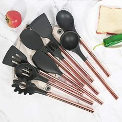 Silicone Cooking Utensils Set,Kitchen Utensil Set-10 PCS Rose Gold Stainless Steel Handle,Kitchen Utensil Set With Holder Nonstick Cookware - BPA Free-Kitchen Tool Set for Gift