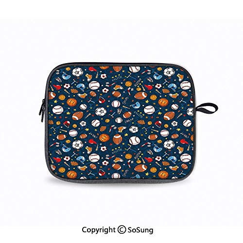 13inch Laptop Sleeve Bags,Many Basketball Baseball and Football Icons Champ Gloves Dark Background Notebook Bag for Surface Pro 4&3 /Lenovo Yoga/HP/13 MacBook Air/Pro
