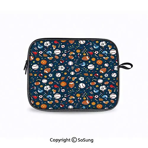 13inch Laptop Sleeve Bags,Many Basketball Baseball and Football Icons Champ Gloves Dark Background Notebook Bag for Surface Pro 4&3 /Lenovo Yoga/HP/13 MacBook Air/Pro