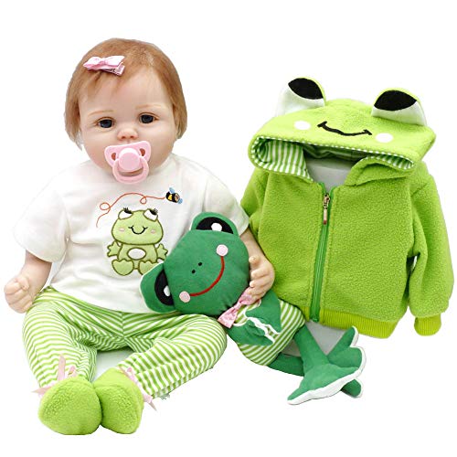 Aori Lifelike Reborn Baby Doll with Soft Body Realistic Vinyl 22 Inch Toy Doll with Travel Frog Gift Set