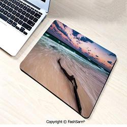 Desk Mat Mouse Pad Seascape Theme Driftwood on Deserted Beach at Sunset Digital Image for Office(W7.8xL9.45)