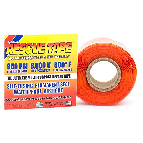 Rescue Tape | Self-Fusing Silicone Tape | Emergency Pipe & Plumbing Repair | DIY Repairs | Seal Radiator Hose Leaks | Wrap Electrical Wires | Used By US Military | 1” X 12’ | Silicone Rubber | Orange