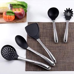 JunbosiKitchenware Silicone Kitchenware Set Stainless Steel Spatula Nonstick Soup Spoon Fishing Fence Cooking Spoon Shovel