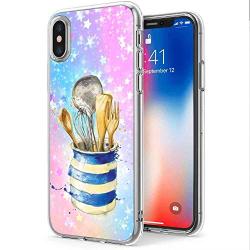 Clear Case for iPhone X, iPhone 10, iPhone Xs, Kitchenware Pattern {Word} TPU Bumper Anti Scratch Thin Protective Cover