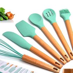 Wooden Handle Food Grade Silicone Kitchenware 6 Pcs Set Small Fresh Japanese Style Household Kitchen Cooking Accessories