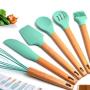 Wooden Handle Food Grade Silicone Kitchenware 6 Pcs Set Small Fresh Japanese Style Household Kitchen Cooking Accessories