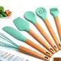 Wooden Handle Food Grade Silicone Kitchenware 6 Pcs Set Small Fresh Japanese Style Household Kitchen Cooking Accessories
