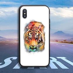 iPhone X/XS Case, Protective Heavy Duty Case with Tempered-Glass Back Case for iPhone X/XS 5.8 Inch (Colourful Tiger Solar)