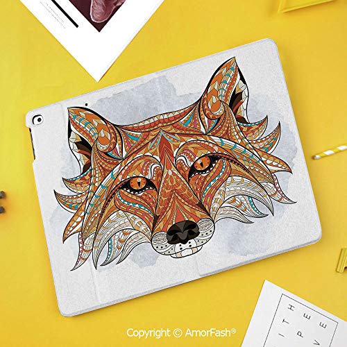 Case for?Samsung?Galaxy Tab?S4?10.5 T830 T835 T837 Kids Safe Shockproof,Tribal,Primitive Red Fox Face with African Ornaments Totem Animal Design,Orange Amber