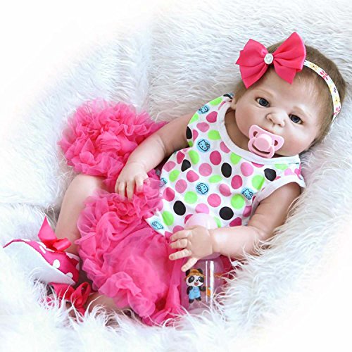 TERABITHIA 23 inch Alive Silicone Vinyl Full Body Reborn Baby Girl Dolls with Red Bow Headbands