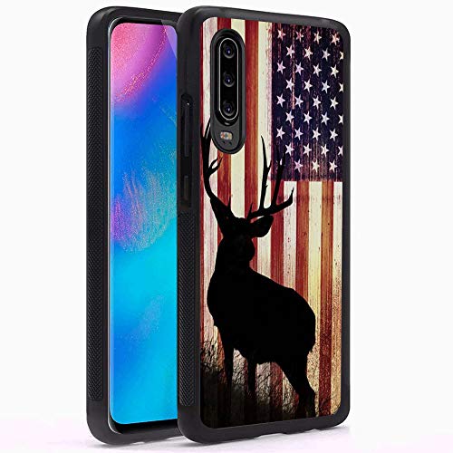 Huawei P30 Case with American Flag Pattern Whimsical Design Bumper Black Soft TPU and PC Protection Anti-Slippery &Fingerprint Case for Huawei P30