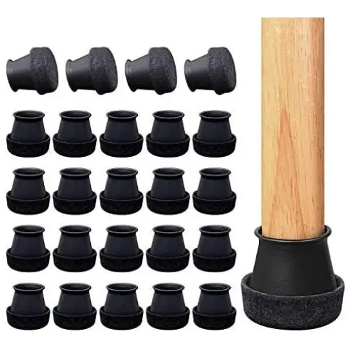 24Pack AIRUJIA Furniture Silicone Protection Cover, Round Chair Leg Floor Protectors, Furniture Table Feet Cups with Felt Pads Surrounding,Fits 1'' to 1-3/16'' Black