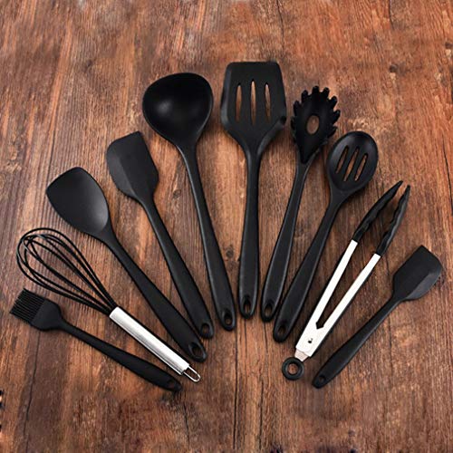 10-Piece Set of Silicone Cookware Set, Non-Stick Cooker Set, Multiple Colors are Available (Black)