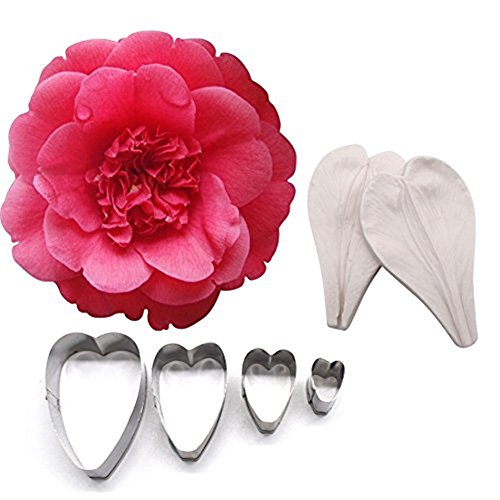 AK ART KITCHENWARE Gumpaste Camellia Veining Molds and Stainless Steel Fondant Cutter Set Silicone Veiner Sugar Flower Making Tools A347&VM002