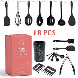 Kitchenware Set - 18 Pieces of Silicone and Stainless Steel Spatula Set/Non-Stick Pan Without Scratches and Heat-Resistant Cookware Set with Stand/Large Kitchen Tool Gift